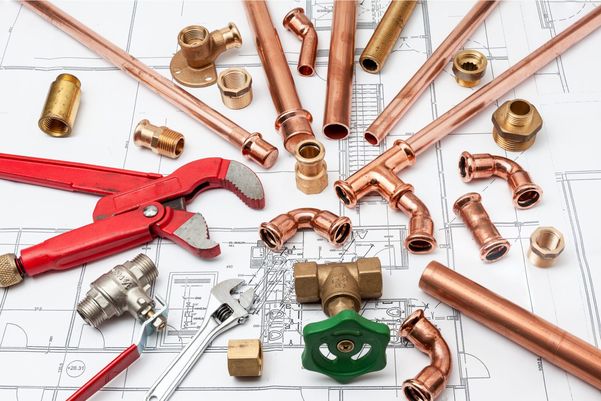 Copper pipe fittings and plumbing parts for Dunedin, Florida repairs