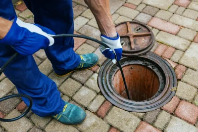Plumber cleaning an outdoor sewer drain in Dunedin