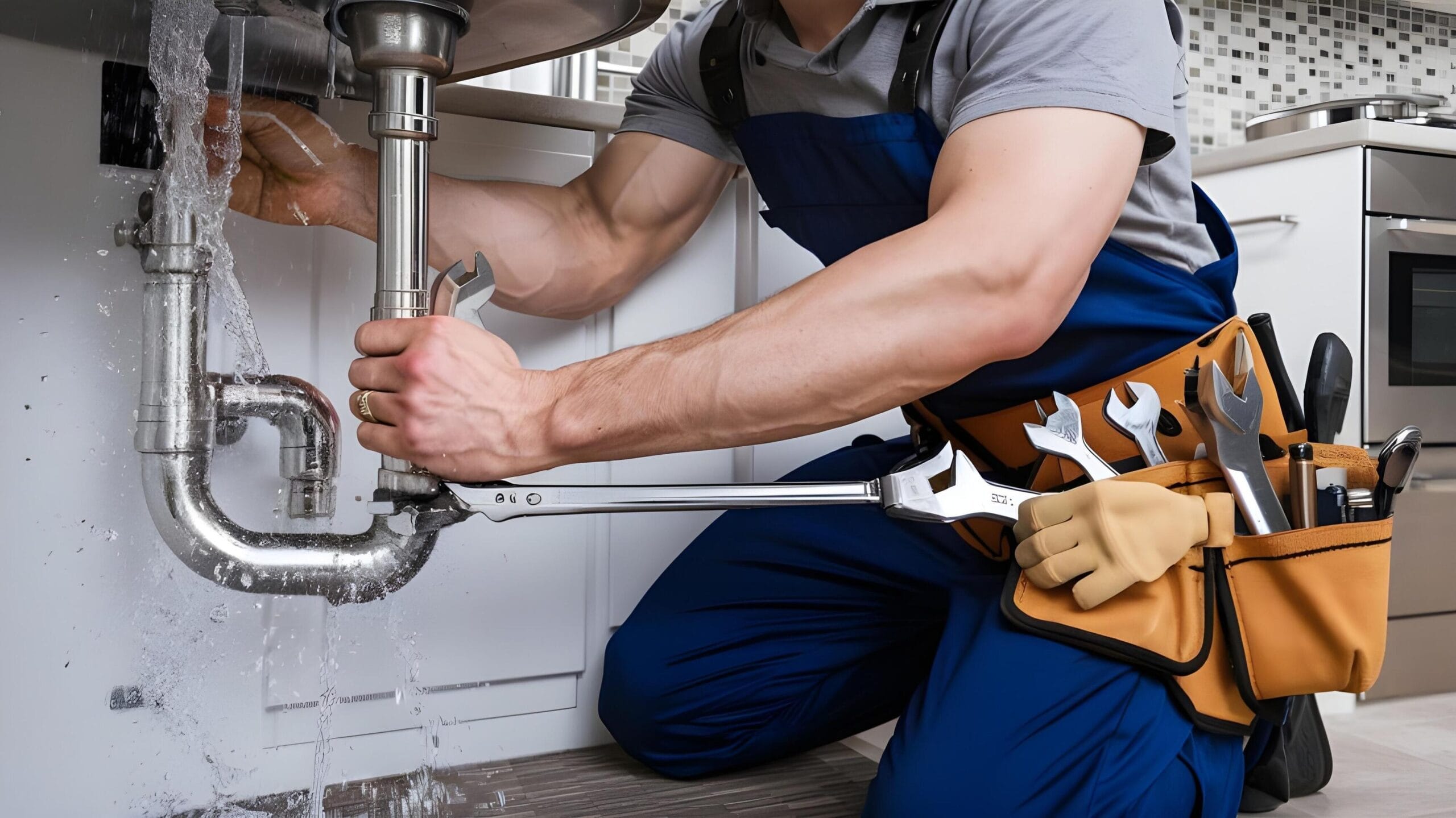 Plumber tightening a residential plumbing pipe in Dunedin