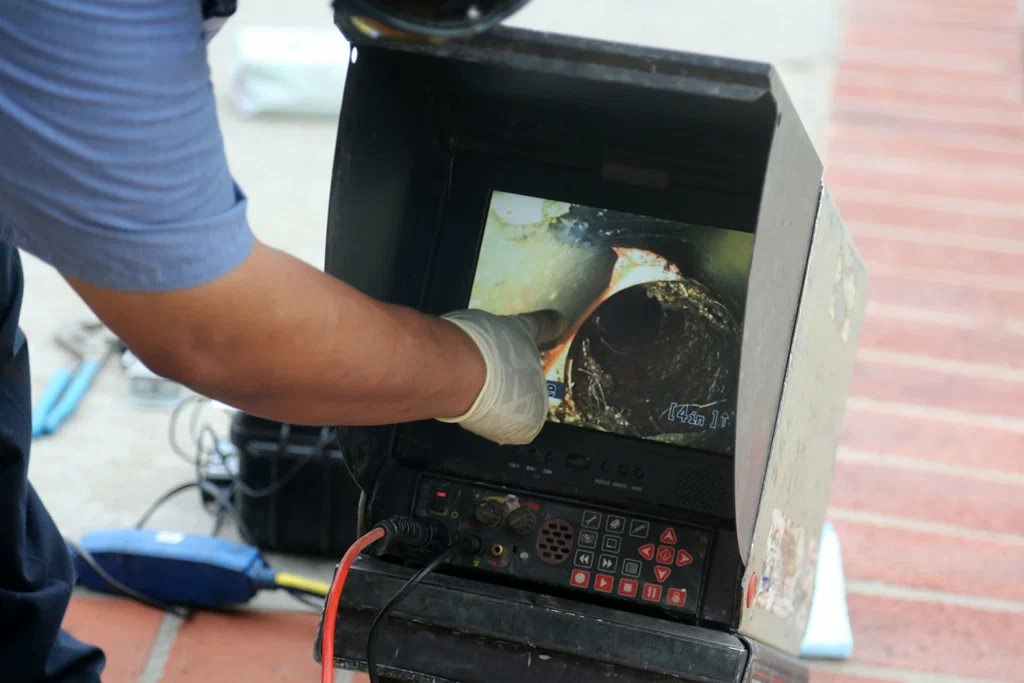 Technician viewing a drain inspection camera in Dunedin